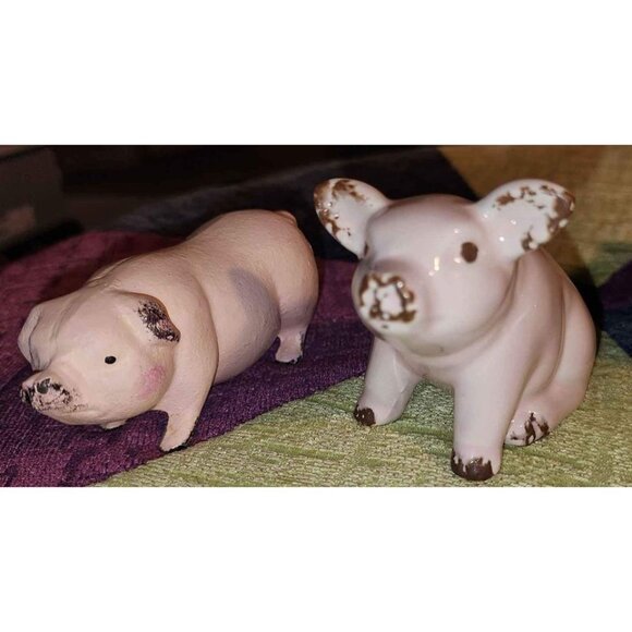 2 Pig Figurines Rustic Brown Pink Farmhouse Decor - Picture 2 of 10